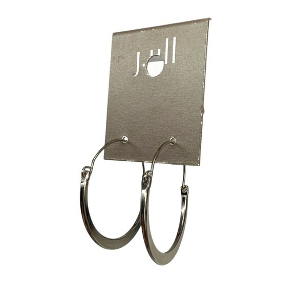 J. Jill Medium Classic Hoop Earrings Silver Tone Tube Hinged Back Polished NEW - Picture 5 of 9